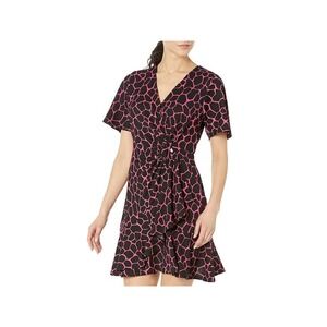 MICHAEL Michael Kors Women's Giraffe Flutter Mini Wrap Dress Cerise
